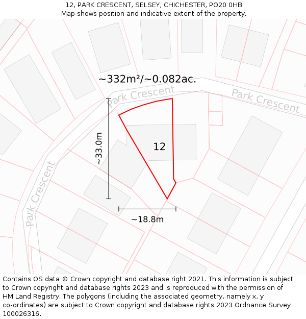 12, PARK CRESCENT, SELSEY, CHICHESTER, PO20 0HB: Plot and title map