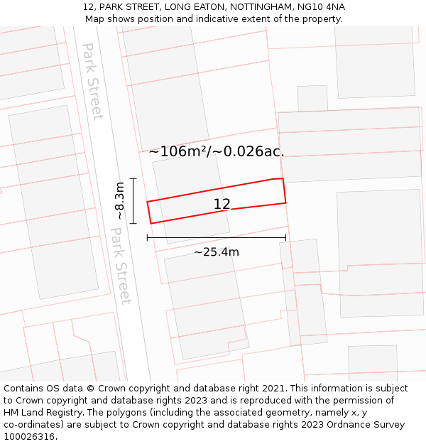 12, PARK STREET, LONG EATON, NOTTINGHAM, NG10 4NA: Plot and title map