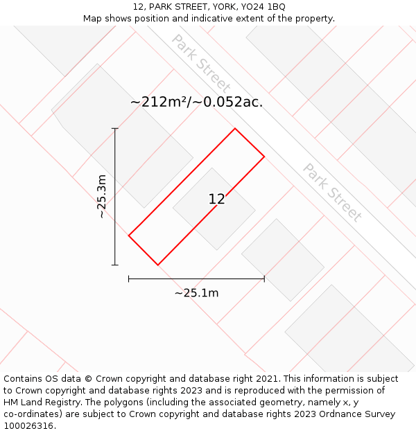 12, PARK STREET, YORK, YO24 1BQ: Plot and title map