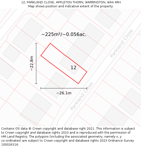 12, PARKLAND CLOSE, APPLETON THORN, WARRINGTON, WA4 4RH: Plot and title map