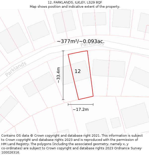 12, PARKLANDS, ILKLEY, LS29 8QF: Plot and title map