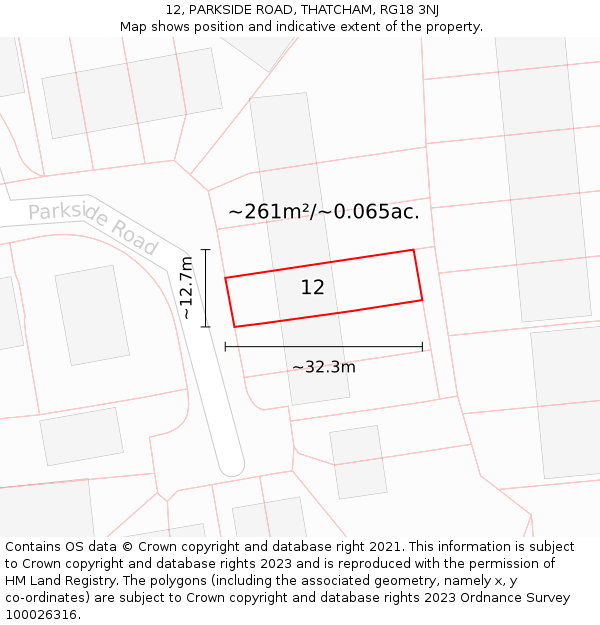 12, PARKSIDE ROAD, THATCHAM, RG18 3NJ: Plot and title map