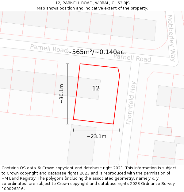 12, PARNELL ROAD, WIRRAL, CH63 9JS: Plot and title map