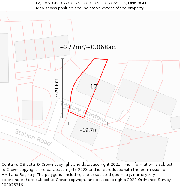 12, PASTURE GARDENS, NORTON, DONCASTER, DN6 9GH: Plot and title map