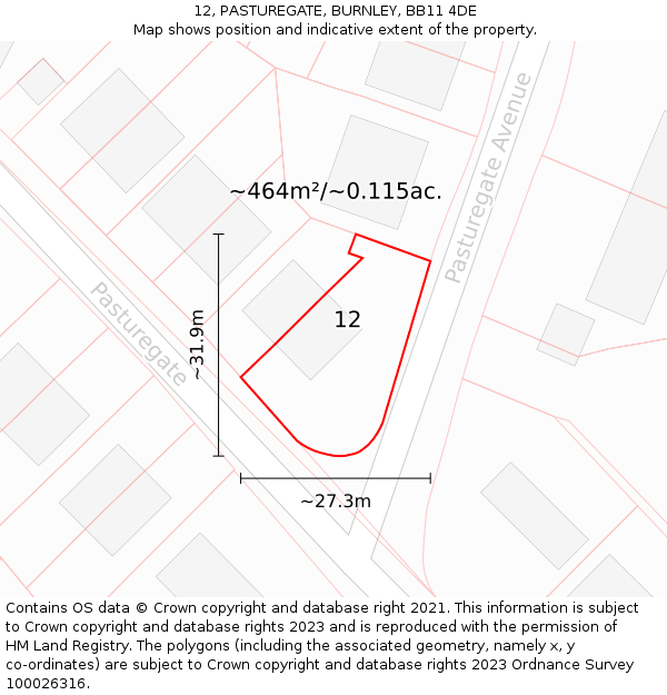 12, PASTUREGATE, BURNLEY, BB11 4DE: Plot and title map