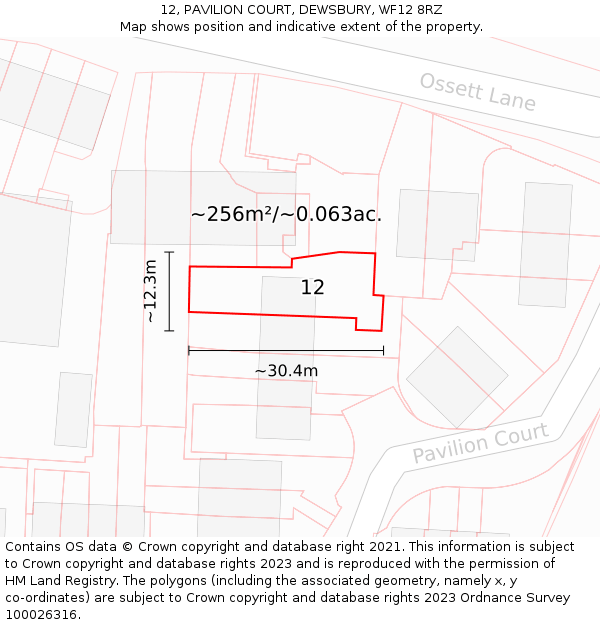 12, PAVILION COURT, DEWSBURY, WF12 8RZ: Plot and title map