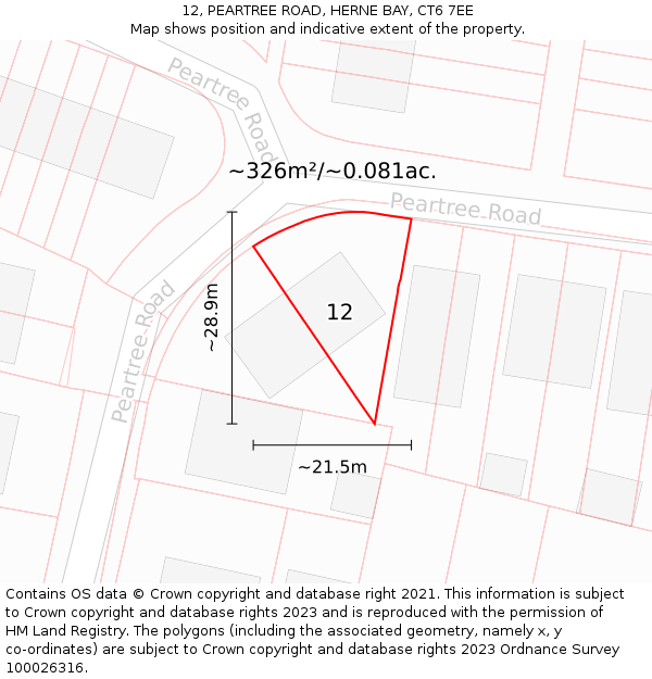 12, PEARTREE ROAD, HERNE BAY, CT6 7EE: Plot and title map