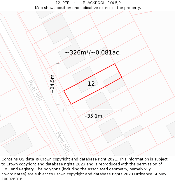 12, PEEL HILL, BLACKPOOL, FY4 5JP: Plot and title map