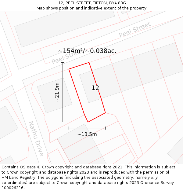 12, PEEL STREET, TIPTON, DY4 8RG: Plot and title map