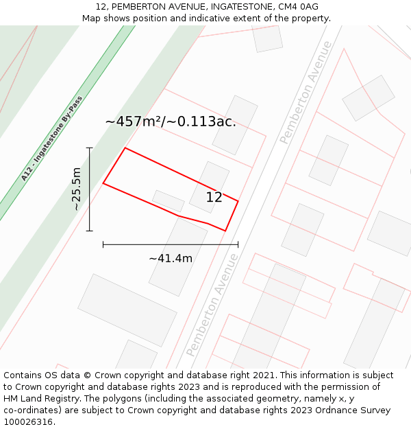 12, PEMBERTON AVENUE, INGATESTONE, CM4 0AG: Plot and title map