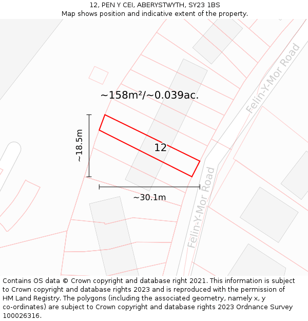 12, PEN Y CEI, ABERYSTWYTH, SY23 1BS: Plot and title map