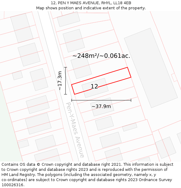 12, PEN Y MAES AVENUE, RHYL, LL18 4EB: Plot and title map