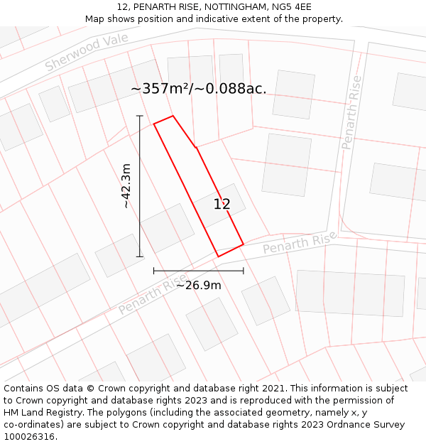 12, PENARTH RISE, NOTTINGHAM, NG5 4EE: Plot and title map