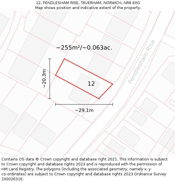 12, PENDLESHAM RISE, TAVERHAM, NORWICH, NR8 6XG: Plot and title map