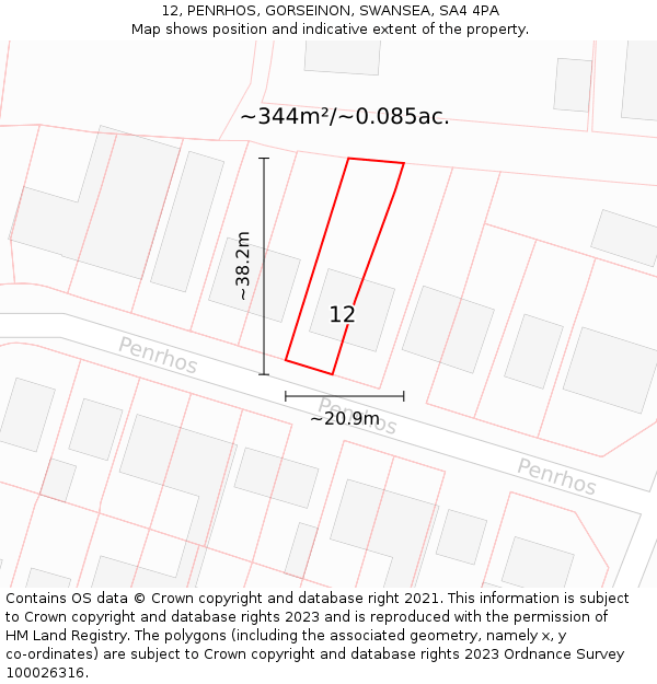 12, PENRHOS, GORSEINON, SWANSEA, SA4 4PA: Plot and title map