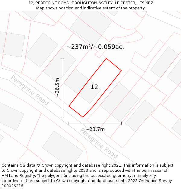 12, PEREGRINE ROAD, BROUGHTON ASTLEY, LEICESTER, LE9 6RZ: Plot and title map