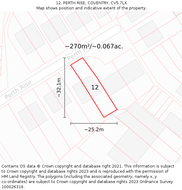 12, PERTH RISE, COVENTRY, CV5 7LX: Plot and title map