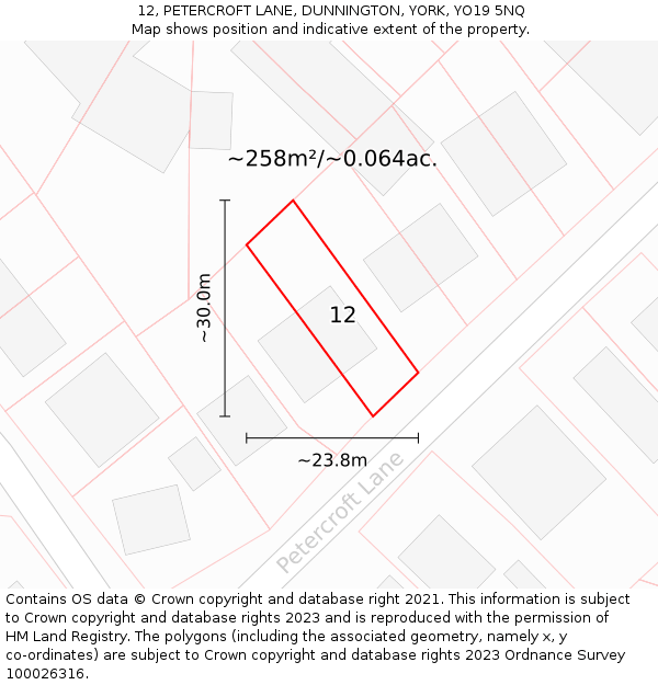 12, PETERCROFT LANE, DUNNINGTON, YORK, YO19 5NQ: Plot and title map