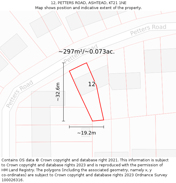 12, PETTERS ROAD, ASHTEAD, KT21 1NE: Plot and title map