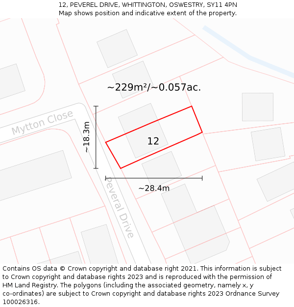 12, PEVEREL DRIVE, WHITTINGTON, OSWESTRY, SY11 4PN: Plot and title map