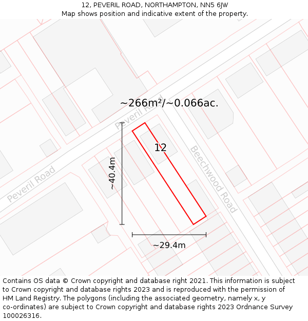 12, PEVERIL ROAD, NORTHAMPTON, NN5 6JW: Plot and title map