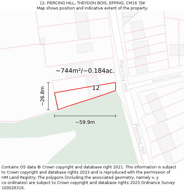 12, PIERCING HILL, THEYDON BOIS, EPPING, CM16 7JW: Plot and title map