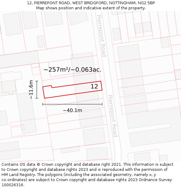 12, PIERREPONT ROAD, WEST BRIDGFORD, NOTTINGHAM, NG2 5BP: Plot and title map