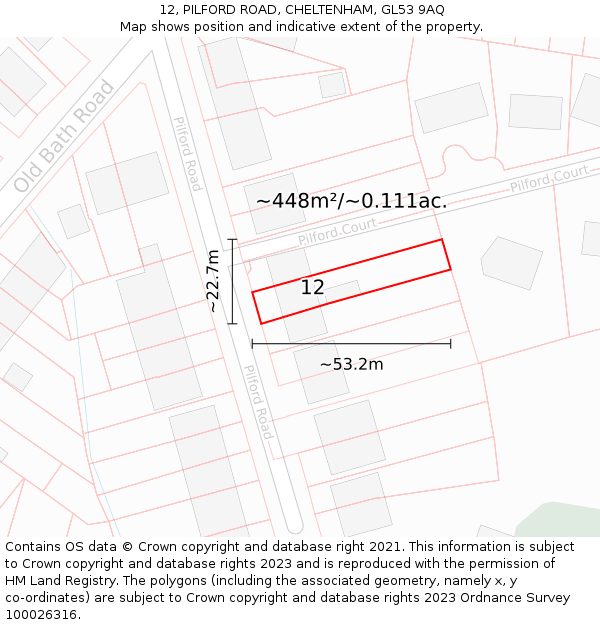 12, PILFORD ROAD, CHELTENHAM, GL53 9AQ: Plot and title map