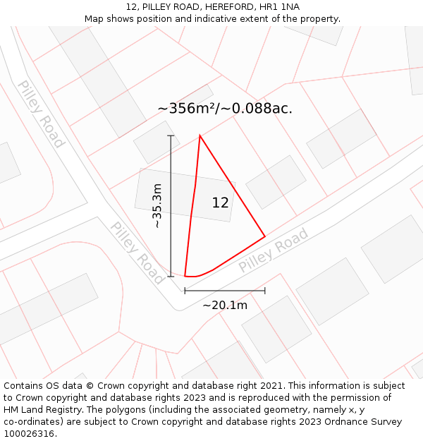 12, PILLEY ROAD, HEREFORD, HR1 1NA: Plot and title map