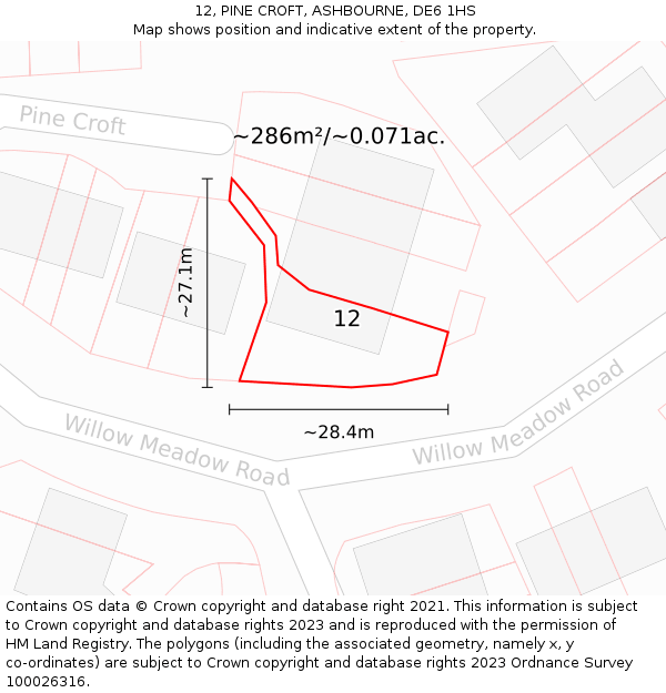12, PINE CROFT, ASHBOURNE, DE6 1HS: Plot and title map