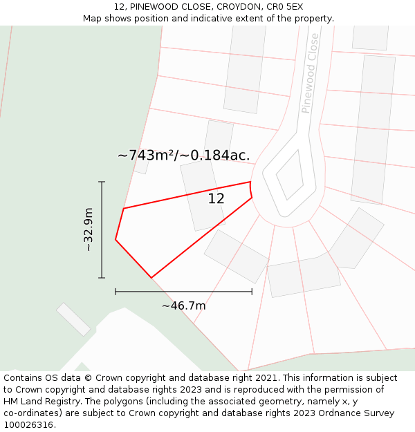 12, PINEWOOD CLOSE, CROYDON, CR0 5EX: Plot and title map
