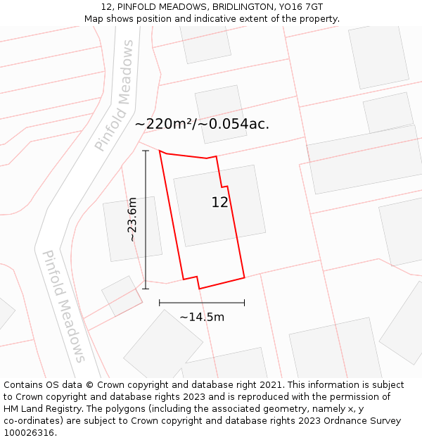 12, PINFOLD MEADOWS, BRIDLINGTON, YO16 7GT: Plot and title map