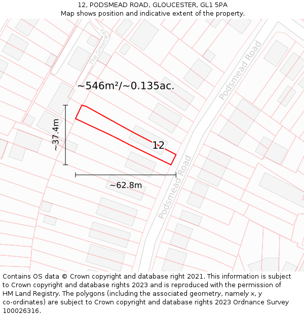 12, PODSMEAD ROAD, GLOUCESTER, GL1 5PA: Plot and title map
