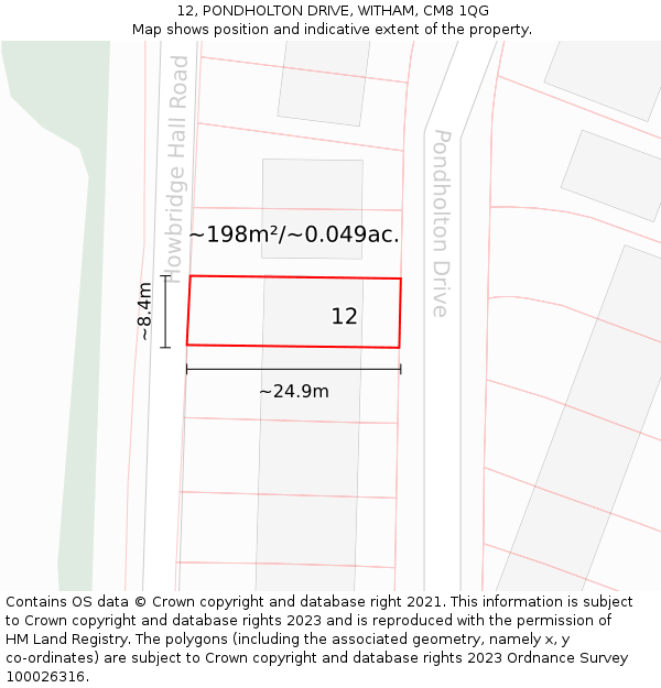 12, PONDHOLTON DRIVE, WITHAM, CM8 1QG: Plot and title map