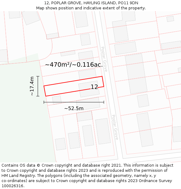 12, POPLAR GROVE, HAYLING ISLAND, PO11 9DN: Plot and title map