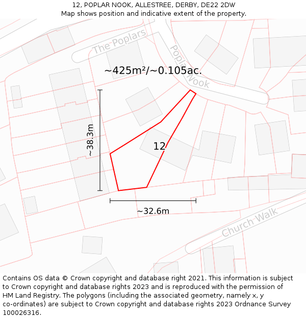 12, POPLAR NOOK, ALLESTREE, DERBY, DE22 2DW: Plot and title map