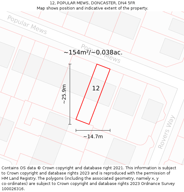 12, POPULAR MEWS, DONCASTER, DN4 5FR: Plot and title map