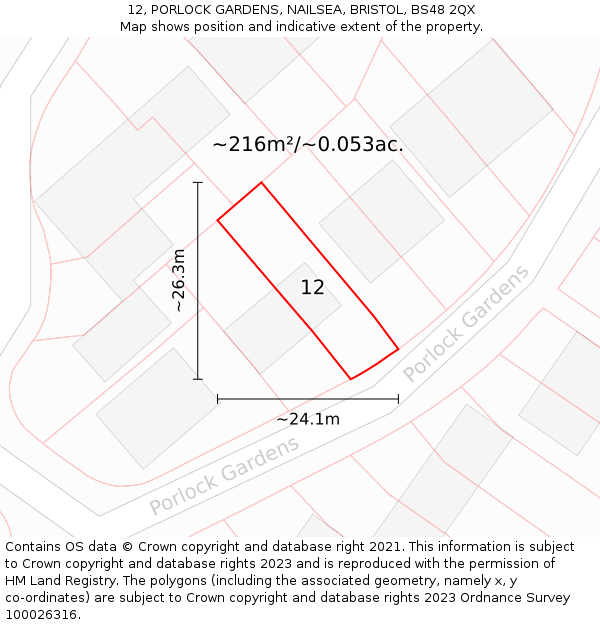 12, PORLOCK GARDENS, NAILSEA, BRISTOL, BS48 2QX: Plot and title map