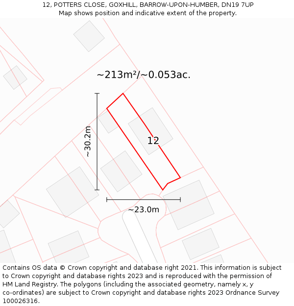 12, POTTERS CLOSE, GOXHILL, BARROW-UPON-HUMBER, DN19 7UP: Plot and title map