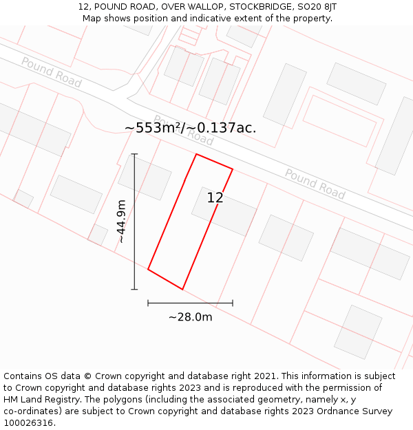 12, POUND ROAD, OVER WALLOP, STOCKBRIDGE, SO20 8JT: Plot and title map