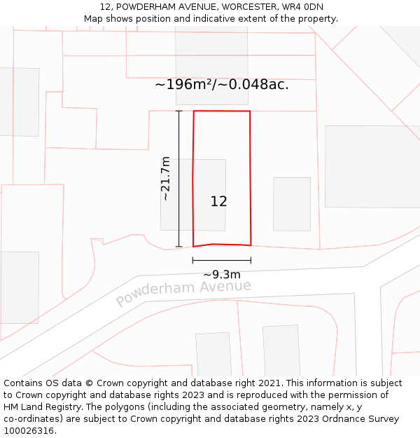 12, POWDERHAM AVENUE, WORCESTER, WR4 0DN: Plot and title map