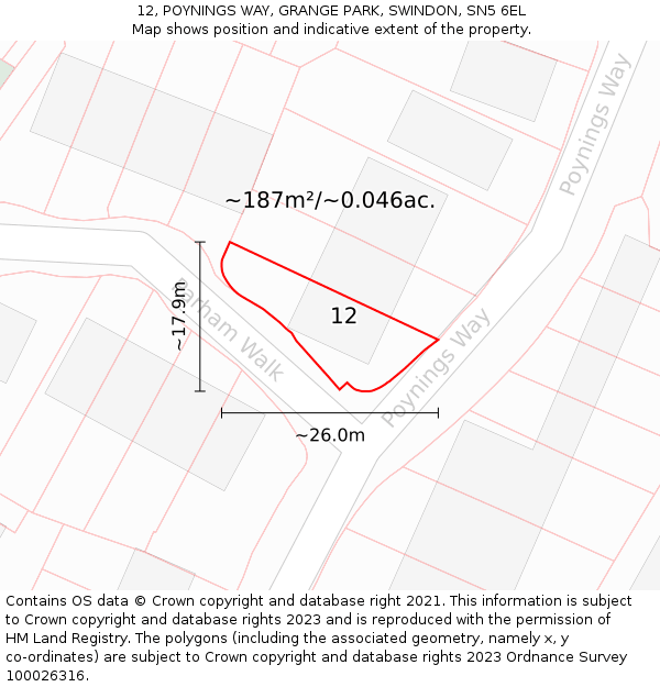 12, POYNINGS WAY, GRANGE PARK, SWINDON, SN5 6EL: Plot and title map