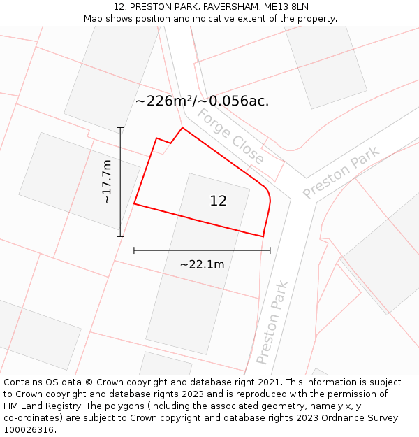 12, PRESTON PARK, FAVERSHAM, ME13 8LN: Plot and title map