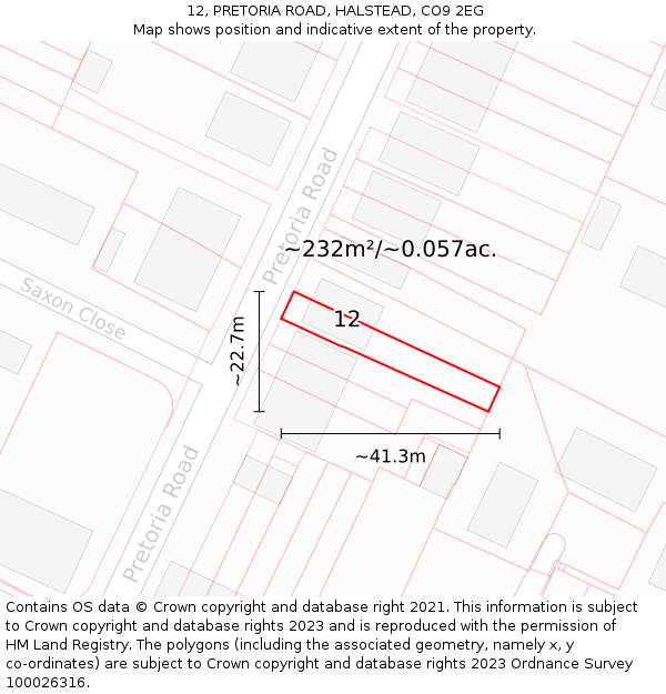 12, PRETORIA ROAD, HALSTEAD, CO9 2EG: Plot and title map