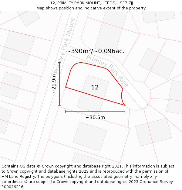 12, PRIMLEY PARK MOUNT, LEEDS, LS17 7JJ: Plot and title map