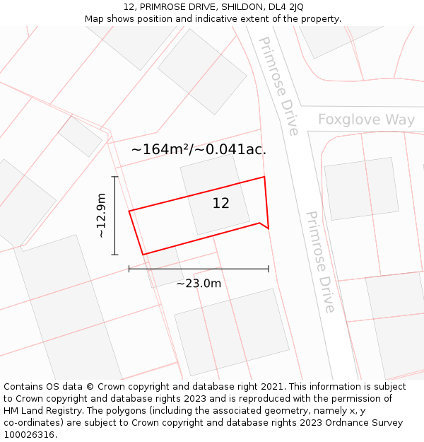 12, PRIMROSE DRIVE, SHILDON, DL4 2JQ: Plot and title map