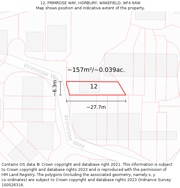 12, PRIMROSE WAY, HORBURY, WAKEFIELD, WF4 6AW: Plot and title map