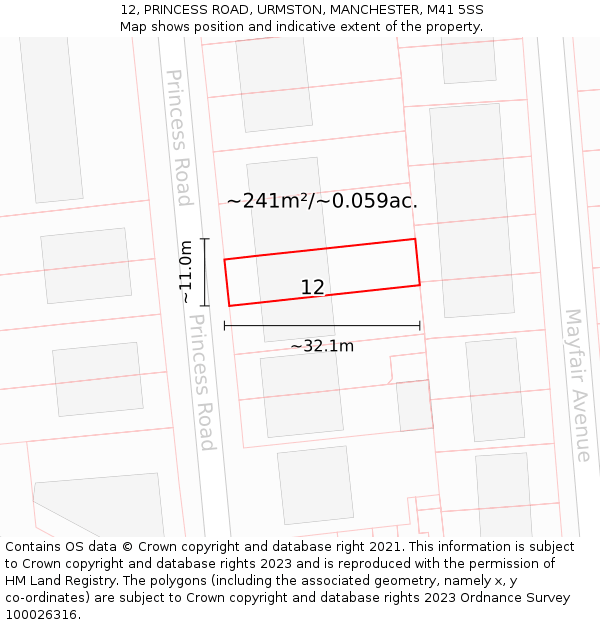 12, PRINCESS ROAD, URMSTON, MANCHESTER, M41 5SS: Plot and title map