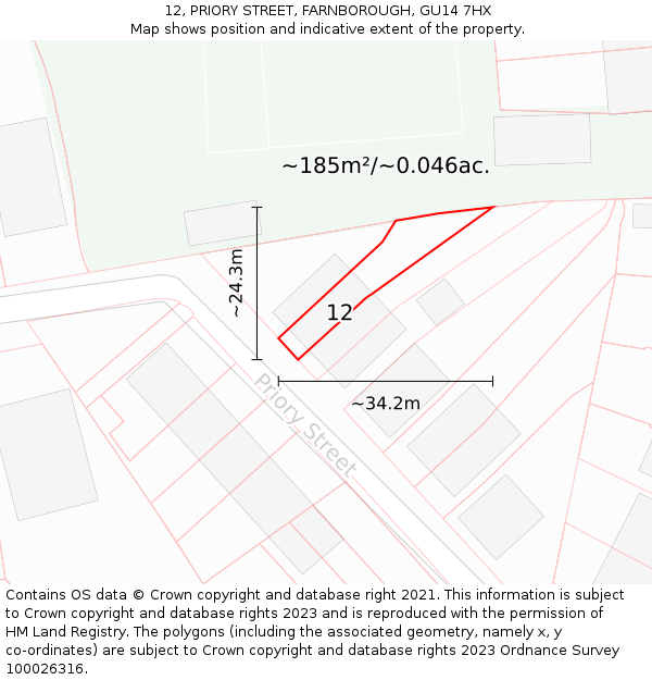 12, PRIORY STREET, FARNBOROUGH, GU14 7HX: Plot and title map