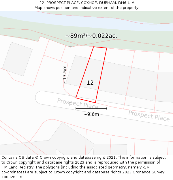 12, PROSPECT PLACE, COXHOE, DURHAM, DH6 4LA: Plot and title map